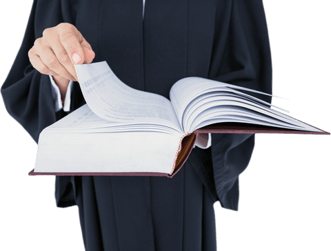 Lawyer paging through book in transparent background