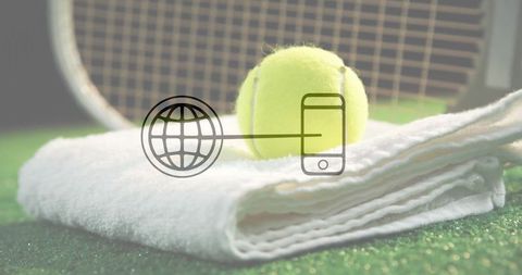 Tennis Ball on Towel with Digital Overlay Icons