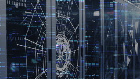 Animated Network Connections over Computer Server Racks