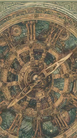 Rotating steampunk dial with Roman numerals and precision gearing vertical close-up video