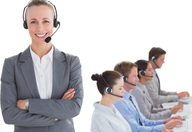 Manager Standing Confidently in Front of Transparent Call Center Team - Download Free Stock Videos Pikwizard.com