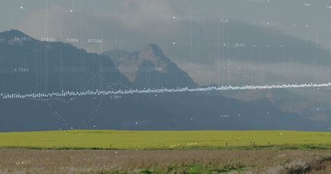 Digital data overlay integrated with peaceful rural landscape