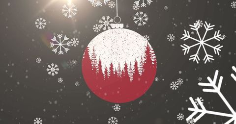 Festive Christmas Bauble with Falling Snowflakes in Contrasting Dark Background