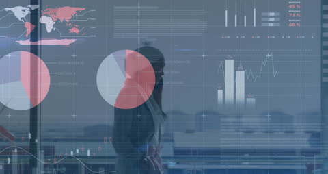 Businesswoman Engaging with Financial Data Visualizations