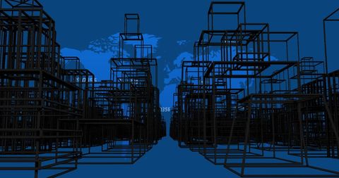 Futuristic digital city with global data overlay