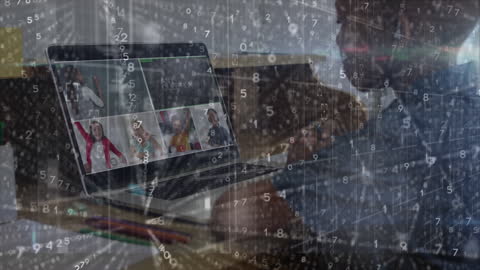 Student Engaging in Online Learning Amid Digital Data Interface