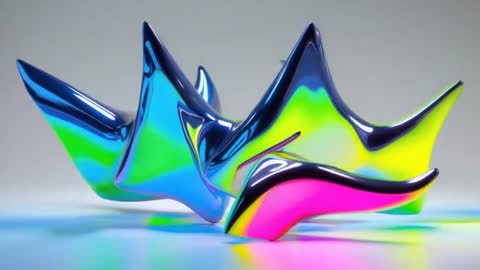 Futuristic Metallic Neon Sculptures on Reflective Surface