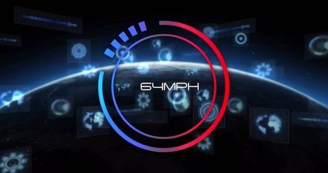 Futuristic hud gauge displaying speed in space with holographic interface