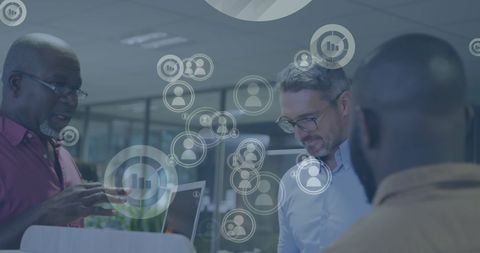 Financial data analysis with diverse business team in modern office concept