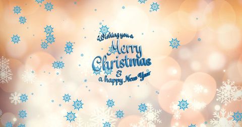 Merry Christmas Card with Falling Snowflakes Background
