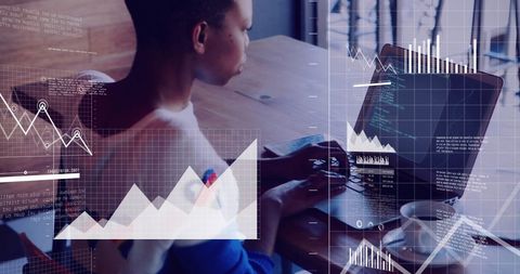 African American Woman Analyzing Data on Laptop with Digital Overlays - Download Free Stock Images Pikwizard.com