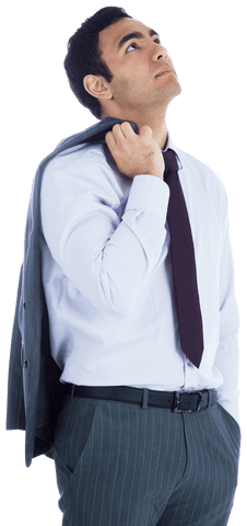 Thoughtful Businessman Holding Suit on Transparent Background