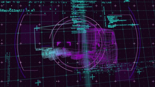 Intricate animation showing a 3D car model integrated with data processing visualization and grid overlay. Useful for showcasing advanced car engineering, automotive software, network systems, and futuristic technology concepts. Ideal for tech presentations, automotive industry insights, and educational videos on engineering and software development.