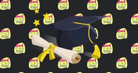 Graduation cap and certificate with back to school theme