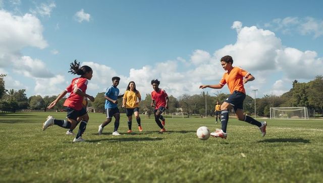 Teen Soccer Game Outdoors in Sunny Park