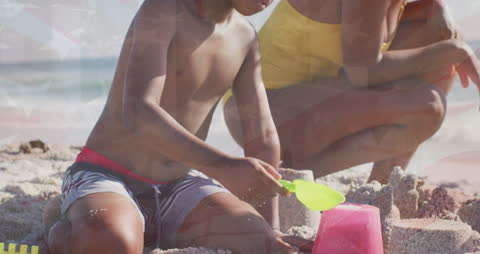 Family Beach Day with USA Flag Animation