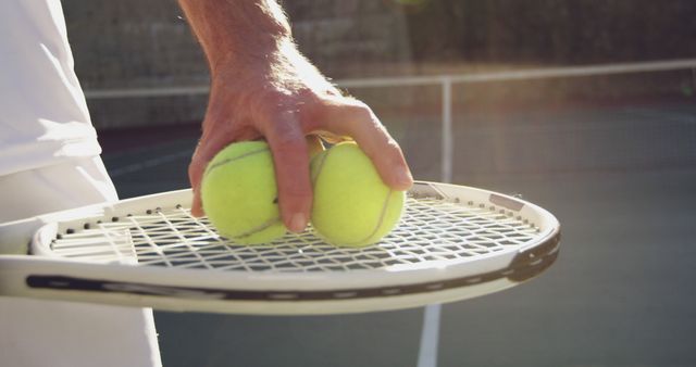 Tennis Player Holding Tennis Balls on Racket at Outdoor Court - Download Free Stock Images Pikwizard.com