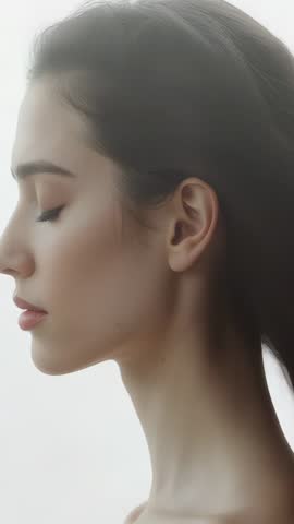 Vertical Wellness Portrait Video Showing Gentle Hair Movement and Soft Backlit Profile