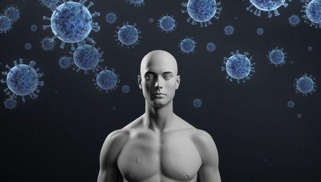 3D Model with Floating Viruses in Futuristic Health Illustration