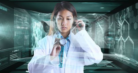 Futuristic Medical Technology with Focused Female Scientist - Download Free Stock Images Pikwizard.com
