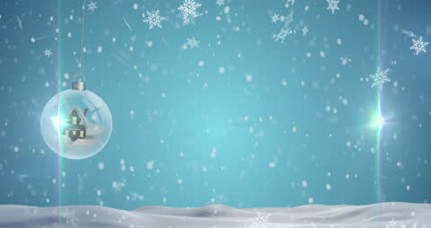 Winter Scene with Snowflakes and Decorative Christmas Bauble