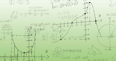 Mathematical Formulas and Graphs on Green Background - Download Free Stock Images Pikwizard.com