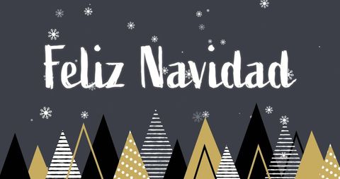 Feliz Navidad Greeting with Stylized Christmas Trees and Snowflakes