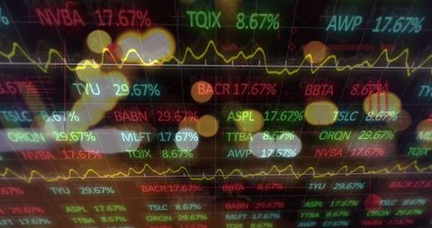 Stock market data overlaid on busy city streets