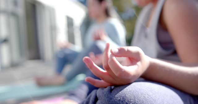 Peaceful Yoga Practice on Sunny Terrace Journey to Wellbeing - Download Free Stock Images Pikwizard.com