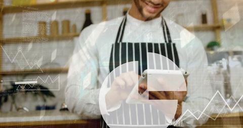 Barista Integrating Digital Technology in Modern Coffee Shop