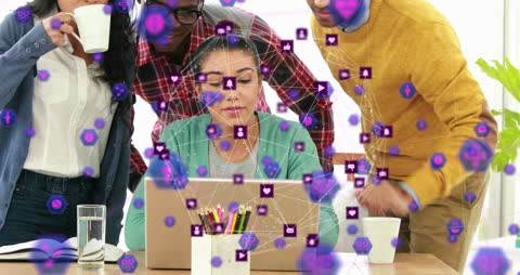 Diverse Team Using Technology with Digital Network Overlays