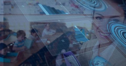 Smiling Educator Embracing Technology in Modern Classroom