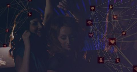 Energetic Dance Party with Social Media Integration Overlay