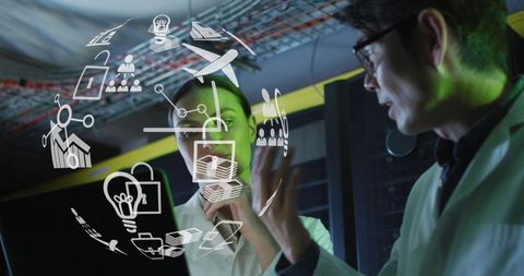 It engineers analyzing data with digital innovation sphere