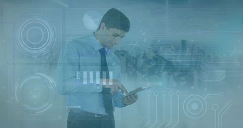 businessman interacting with futuristic digital interface in office - Download Free Stock Images Pikwizard.com