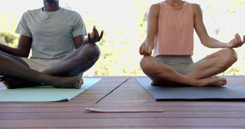 Diverse Couple Practicing Yoga Meditation Outdoors on Mats - Download Free Stock Images Pikwizard.com