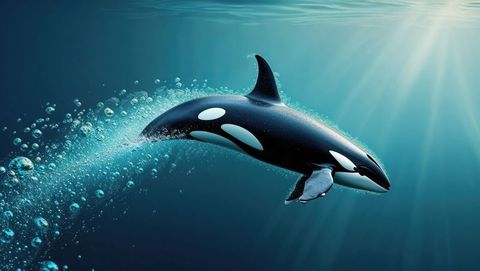 Majestic orca whale swimming in sunlit ocean depths