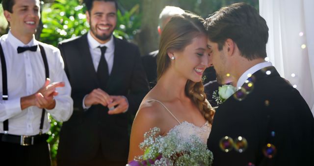 Joyful Wedding Ceremony with Bride and Groom Embracing - Download Free Stock Images Pikwizard.com