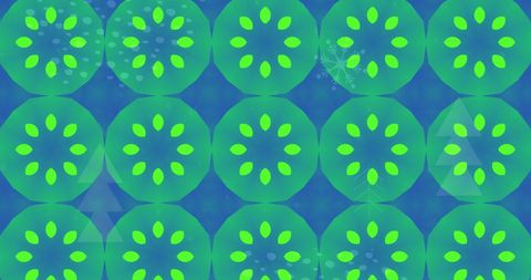 Vibrant abstract pattern with green circular shapes on blue
