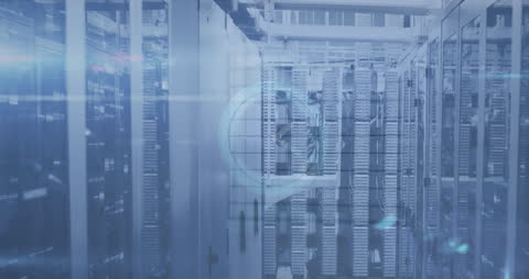 Digital Connectivity Animation Overlaid on Data Center