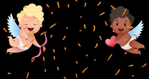 Cute Cupids with Hearts and Wings Celebrating Love