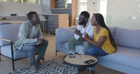 Consultation with advisor in modern living room