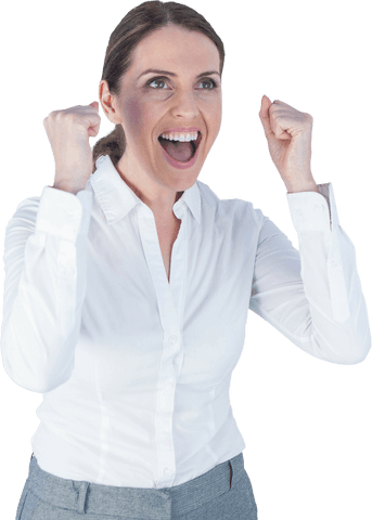 Cheerful businesswoman celebrating success with transparent background