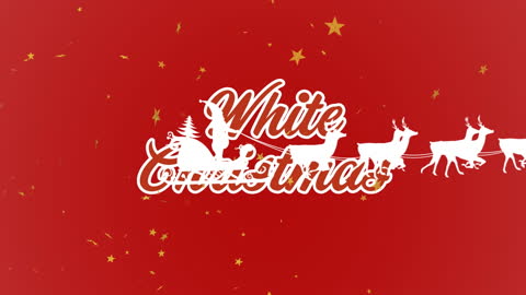 Festive Red Background with Sleigh and White Christmas Text