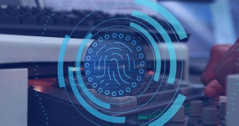 Employee Working on Cybersecurity Strategy with Digital Fingerprint Overlay - Download Free Stock Images Pikwizard.com