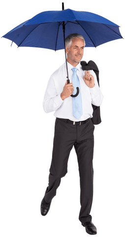 Confident Businessman with Umbrella on White Background