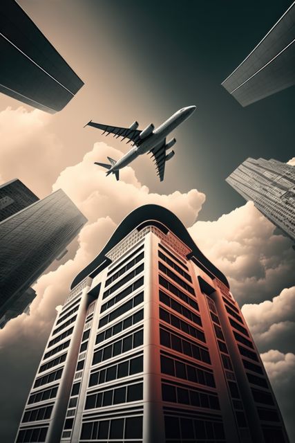 Cityscape of modern skyscrapers over airplane on sky and clouds, using generative ai technology - Download Free Stock Photos Pikwizard.com