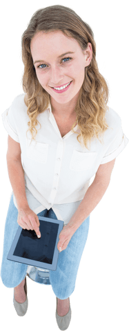 smiling young woman using transparent tablet computer - Download Free Stock Videos Pikwizard.com