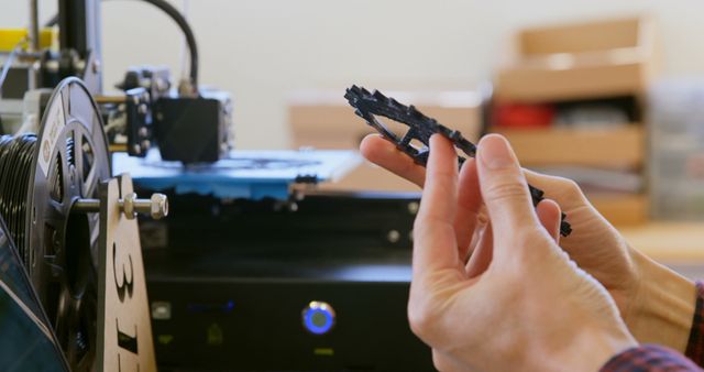 Hands Holding 3D Printed Object in Workshop with 3D Printer - Download Free Stock Images Pikwizard.com