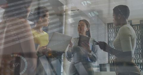Diverse business team discussing digital analytics